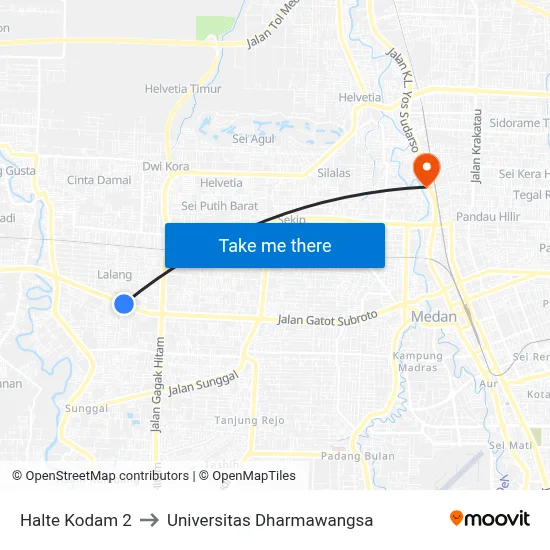 Halte Kodam 2 to Universitas Dharmawangsa map