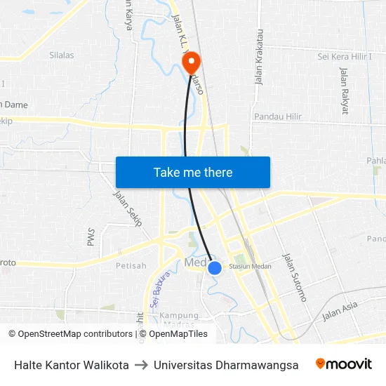 Halte Kantor Walikota to Universitas Dharmawangsa map