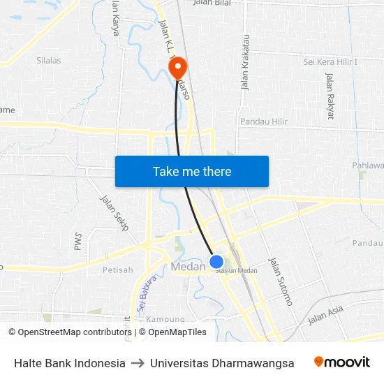 Halte Bank Indonesia to Universitas Dharmawangsa map