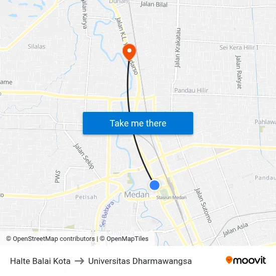 Halte Balai Kota to Universitas Dharmawangsa map