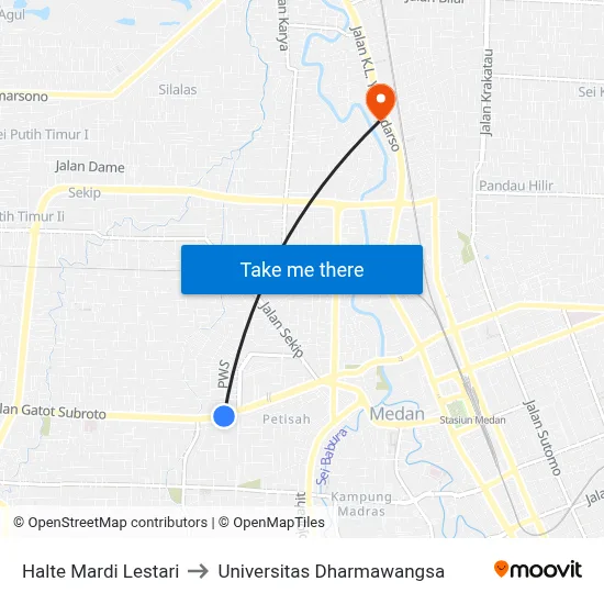 Halte Mardi Lestari to Universitas Dharmawangsa map