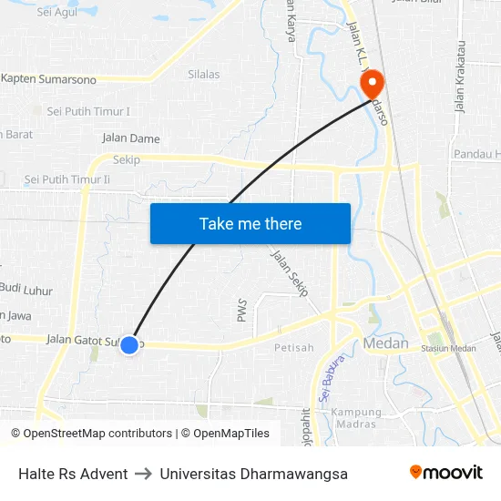 Halte Rs Advent to Universitas Dharmawangsa map