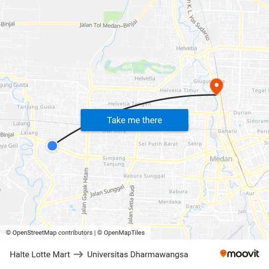 Halte Lotte Mart to Universitas Dharmawangsa map