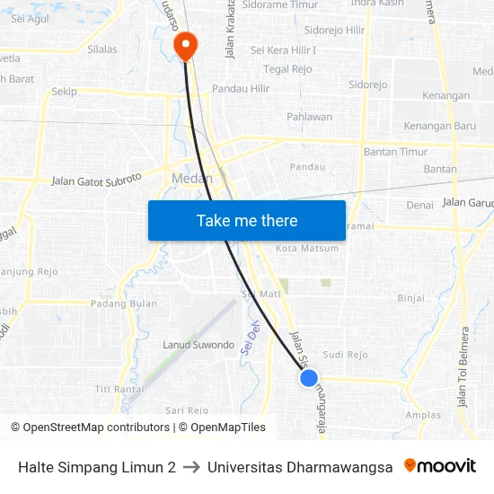 Halte Simpang Limun 2 to Universitas Dharmawangsa map