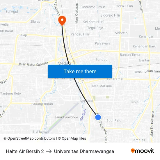 Halte Air Bersih 2 to Universitas Dharmawangsa map