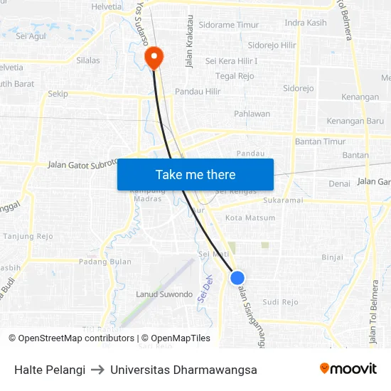 Halte Pelangi to Universitas Dharmawangsa map