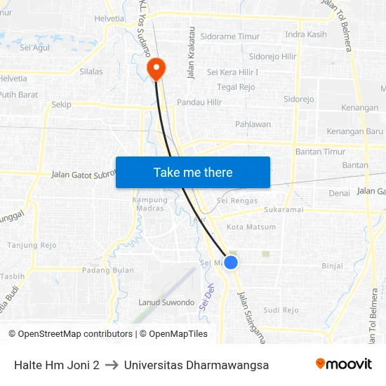 Halte Hm Joni 2 to Universitas Dharmawangsa map