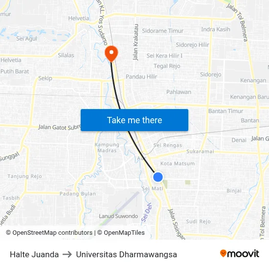 Halte Juanda to Universitas Dharmawangsa map