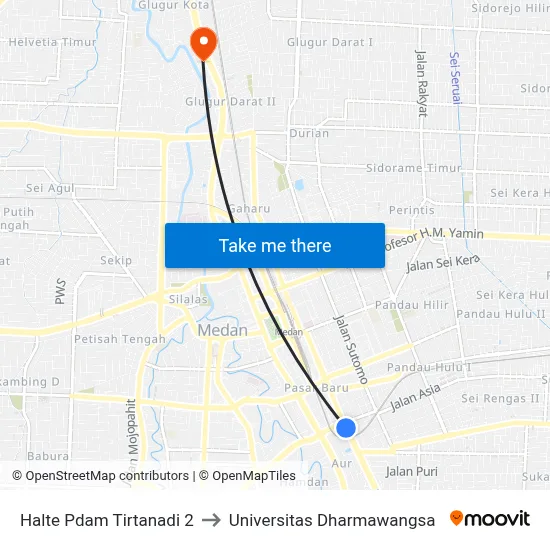 Halte Pdam Tirtanadi 2 to Universitas Dharmawangsa map