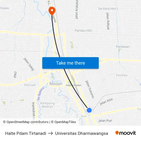 Halte Pdam Tirtanadi to Universitas Dharmawangsa map
