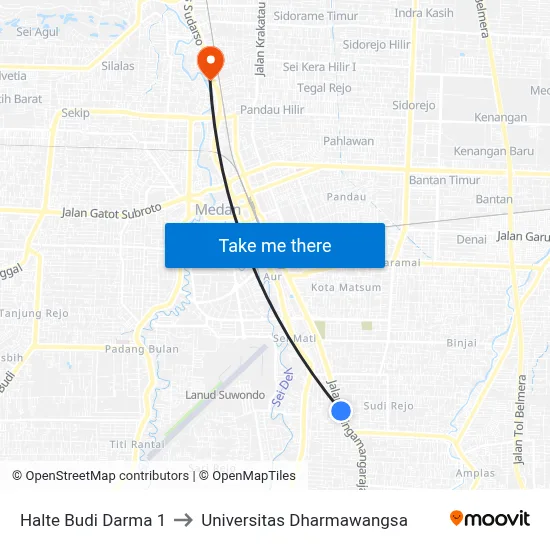 Halte Budi Darma 1 to Universitas Dharmawangsa map