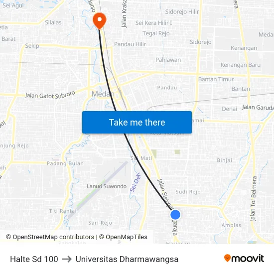 Halte Sd 100 to Universitas Dharmawangsa map