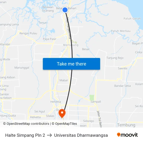 Halte Simpang Pln 2 to Universitas Dharmawangsa map