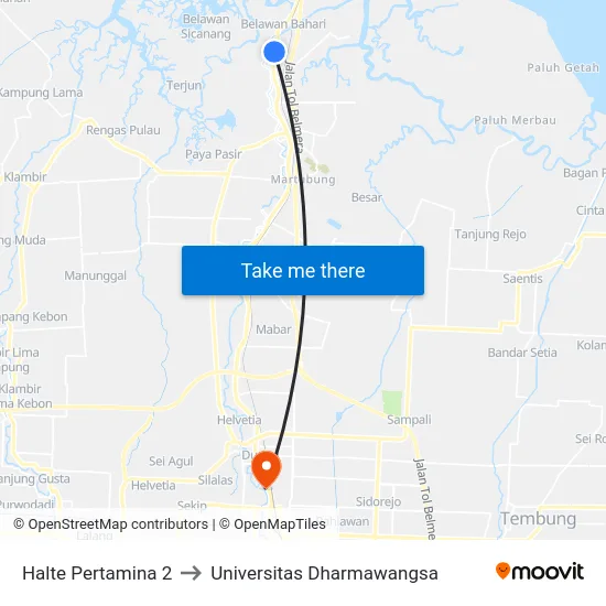 Halte Pertamina 2 to Universitas Dharmawangsa map