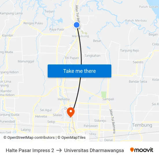 Halte Pasar Impress 2 to Universitas Dharmawangsa map