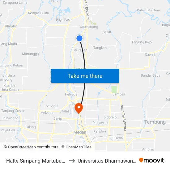 Halte Simpang Martubung 2 to Universitas Dharmawangsa map