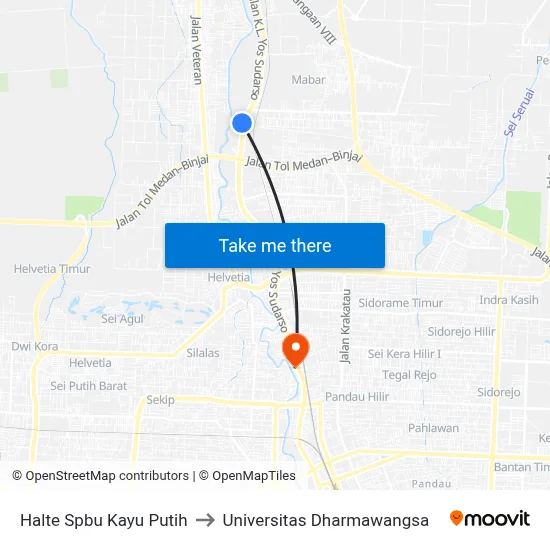 Halte Spbu Kayu Putih to Universitas Dharmawangsa map
