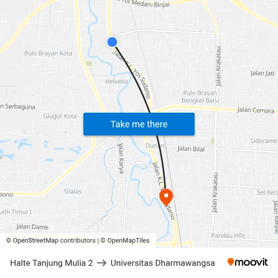 Halte Tanjung Mulia 2 to Universitas Dharmawangsa map