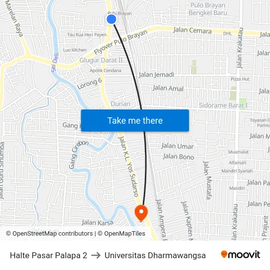 Halte Pasar Palapa 2 to Universitas Dharmawangsa map