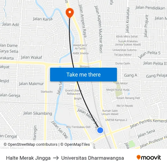 Halte Merak Jingga to Universitas Dharmawangsa map