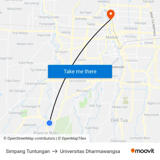 Simpang Tuntungan to Universitas Dharmawangsa map