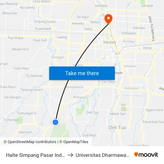 Halte Simpang Pasar Induk 2 to Universitas Dharmawangsa map