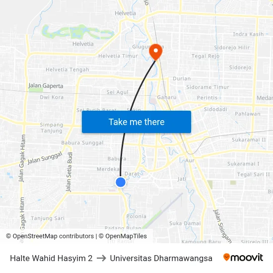 Halte Wahid Hasyim 2 to Universitas Dharmawangsa map