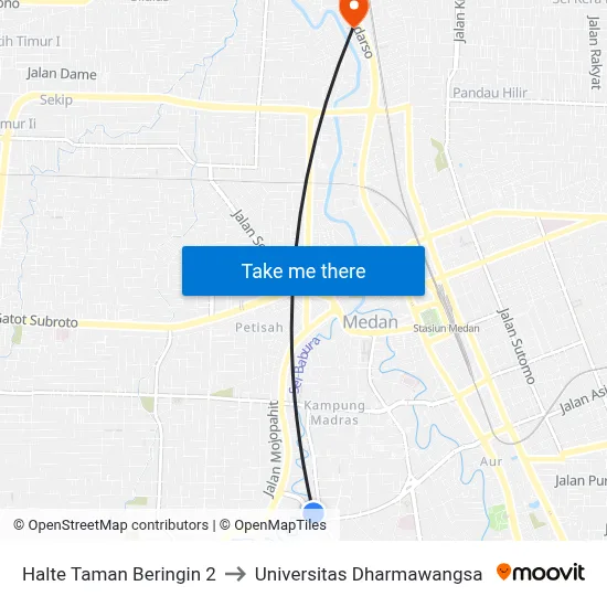 Halte Taman Beringin 2 to Universitas Dharmawangsa map
