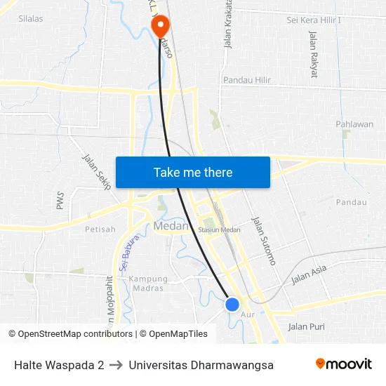 Halte Waspada 2 to Universitas Dharmawangsa map