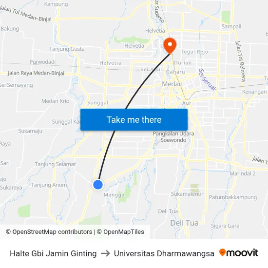 Halte Gbi Jamin Ginting to Universitas Dharmawangsa map
