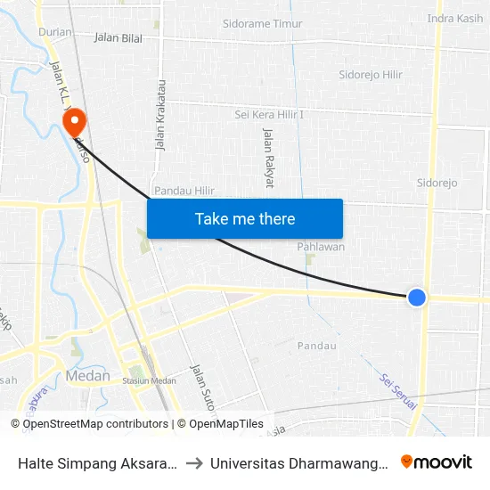 Halte Simpang Aksara 2 to Universitas Dharmawangsa map