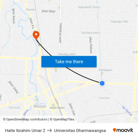 Halte Ibrahim Umar 2 to Universitas Dharmawangsa map