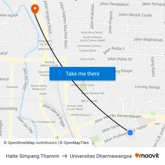 Halte Simpang Thamrin to Universitas Dharmawangsa map