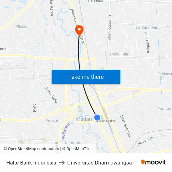 Halte Bank Indonesia to Universitas Dharmawangsa map