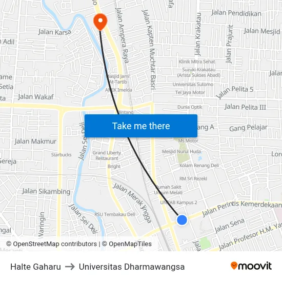 Halte Gaharu to Universitas Dharmawangsa map