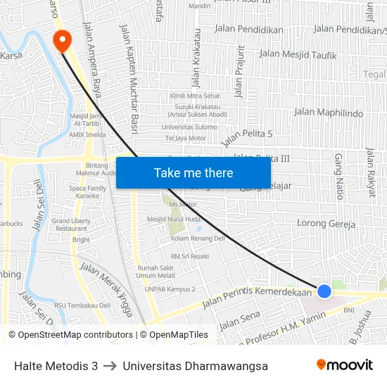Halte Metodis 3 to Universitas Dharmawangsa map
