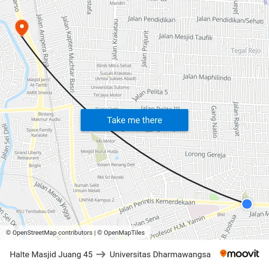Halte Masjid Juang 45 to Universitas Dharmawangsa map
