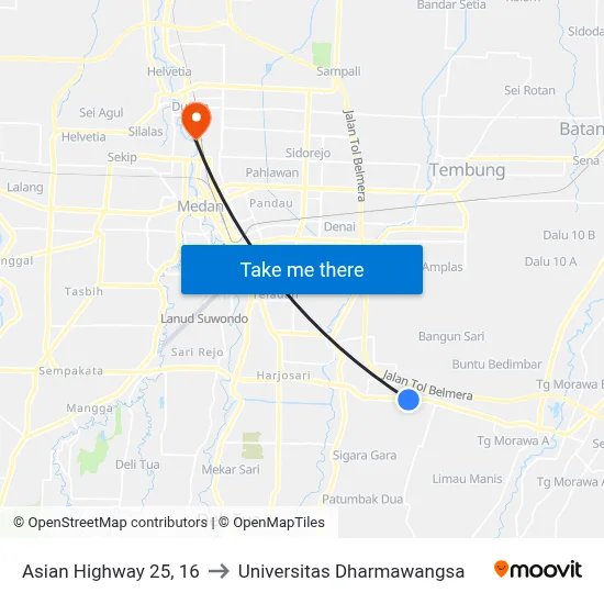 Asian Highway 25, 16 to Universitas Dharmawangsa map