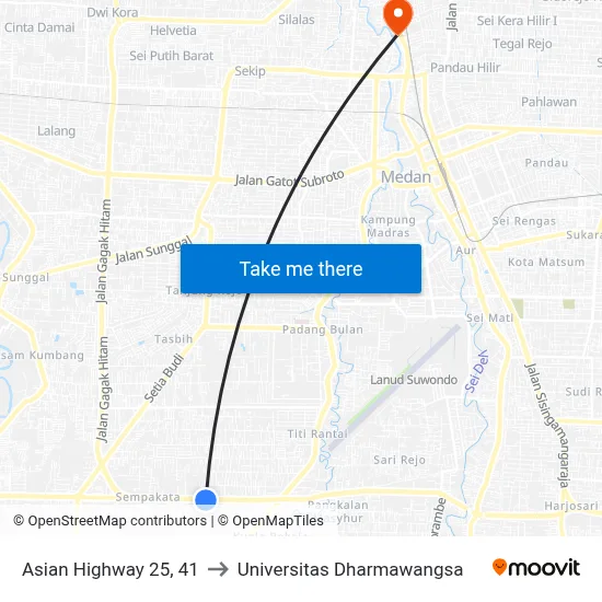 Asian Highway 25, 41 to Universitas Dharmawangsa map