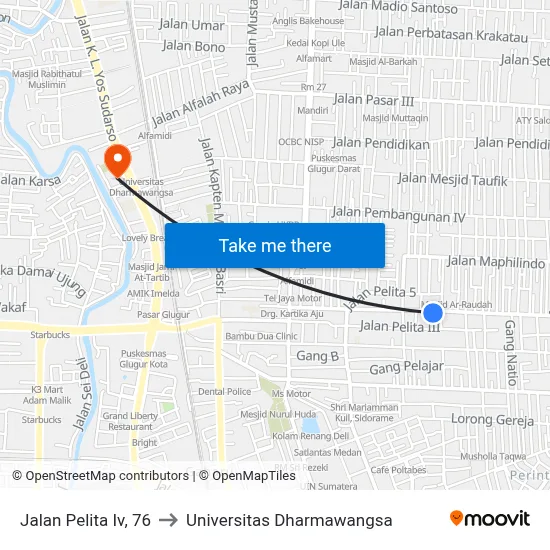 Jalan Pelita Iv, 76 to Universitas Dharmawangsa map