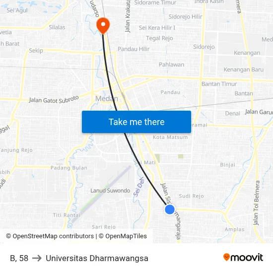 B, 58 to Universitas Dharmawangsa map