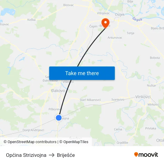 Općina Strizivojna to Briješće map