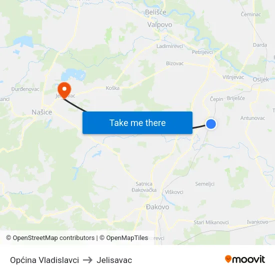 Općina Vladislavci to Jelisavac map