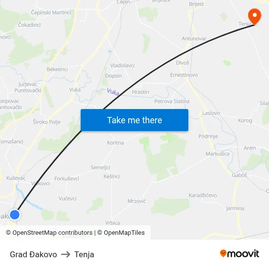 Grad Đakovo to Tenja map