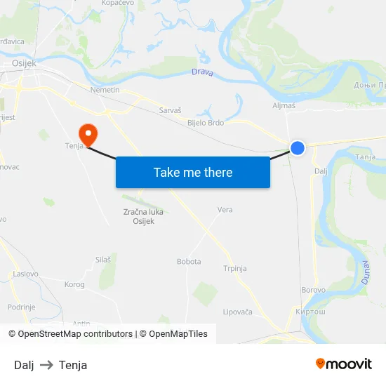 Dalj to Tenja map