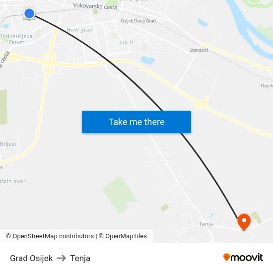 Grad Osijek to Tenja map
