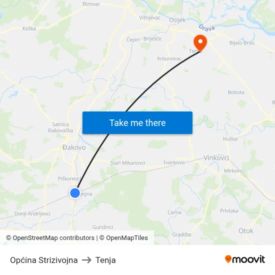 Općina Strizivojna to Tenja map