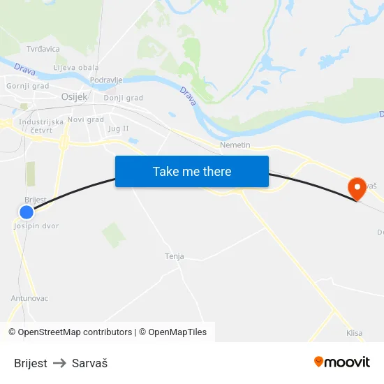 Brijest to Sarvaš map