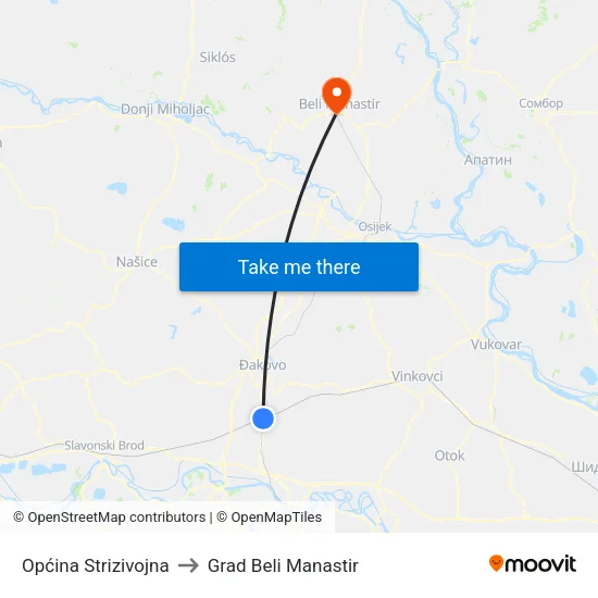 Općina Strizivojna to Grad Beli Manastir map
