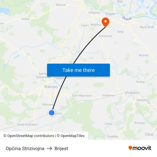 Općina Strizivojna to Brijest map